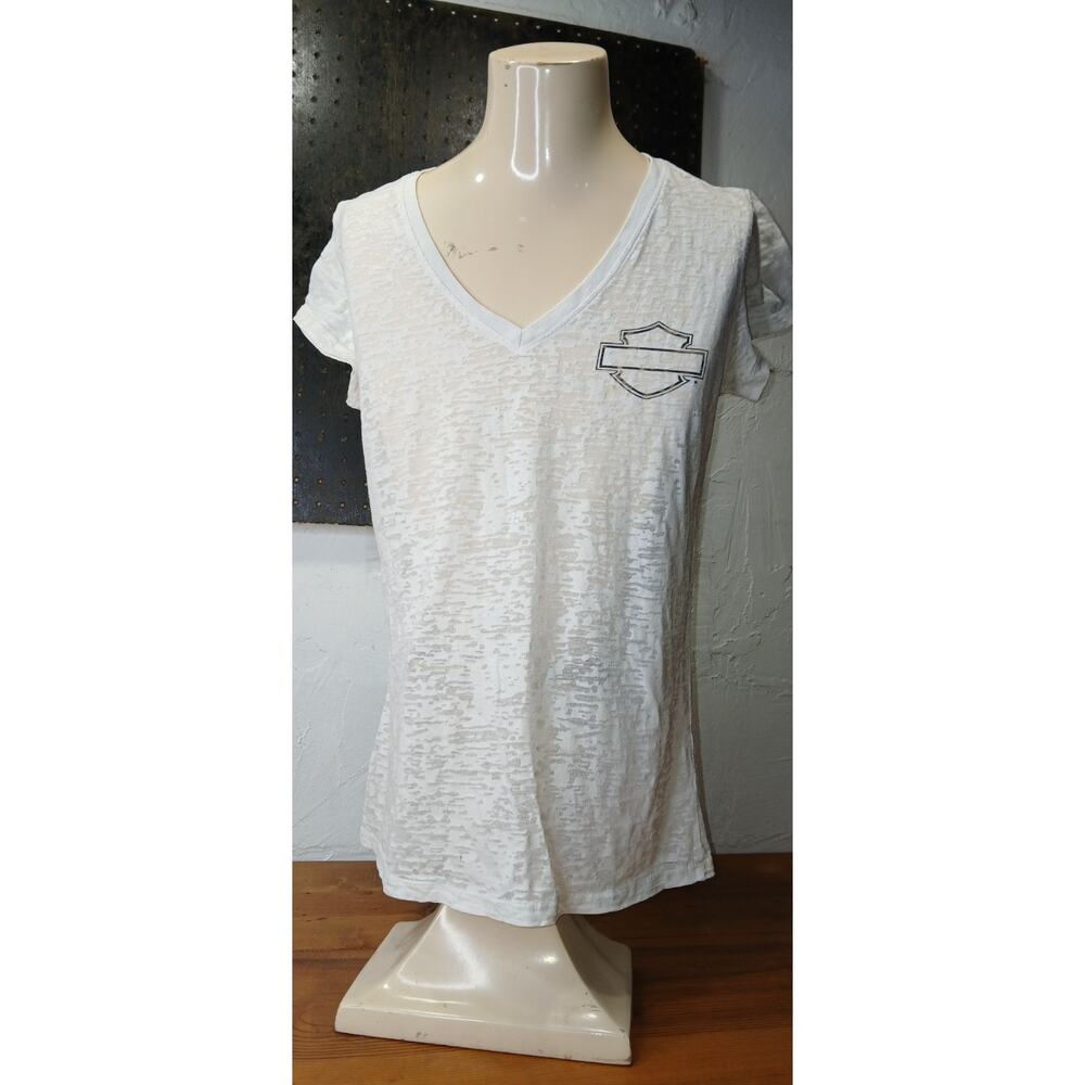 Harley Davison womans sz large white 2011 crashout tee with rhinestone stretchy